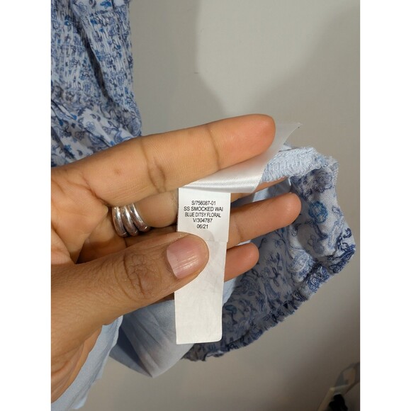 Old Navy Womens Blue Floral Smocked Peasant Dress 2X Fairy Cottagecore Prairie - Picture 10 of 11